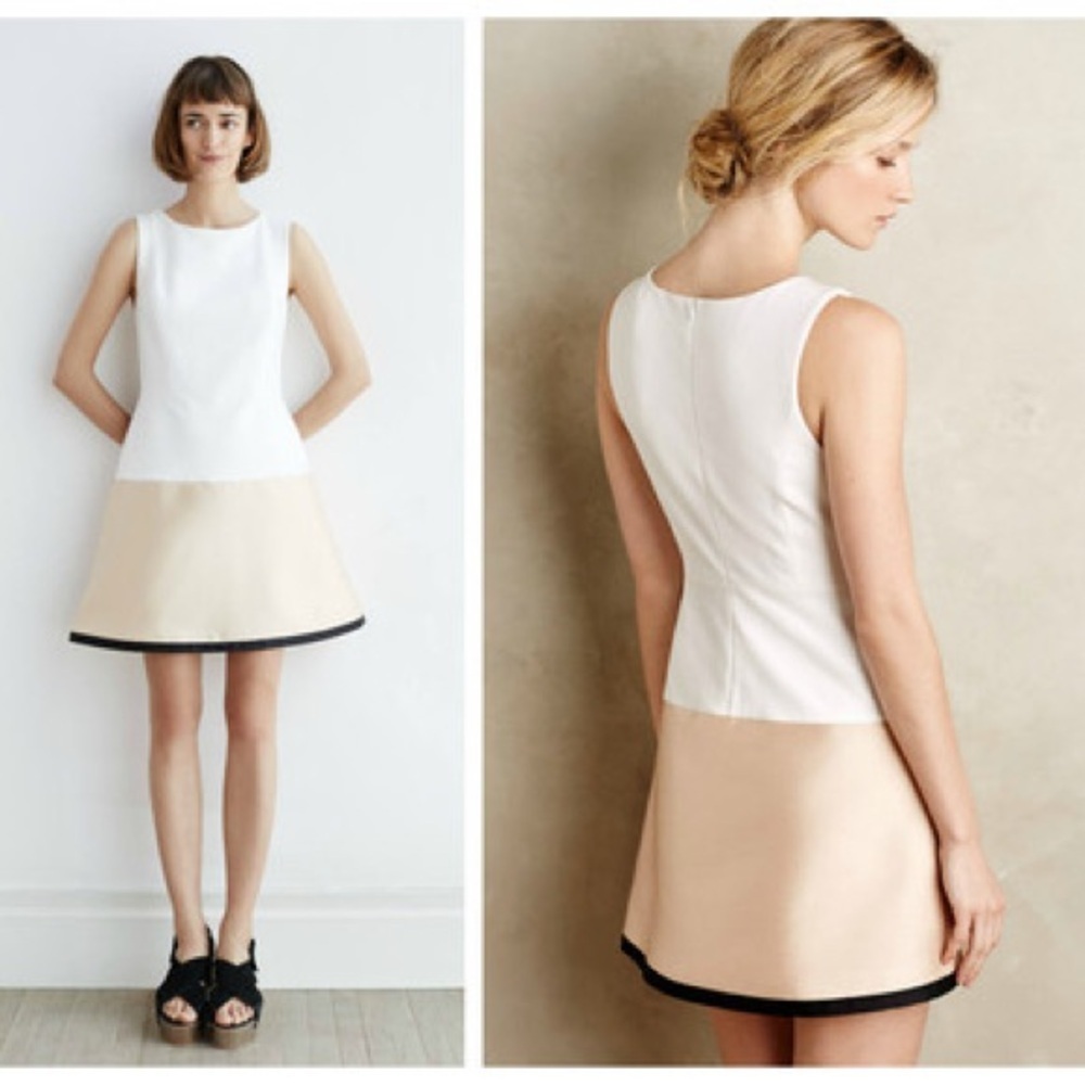 Anthropologie Maeve White and Tan Midi Dress